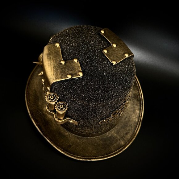 Steampunk Top Hat Metallic Scientist Time Traveler Halloween Costume Cosplay Hat - Picture 5 of 5
